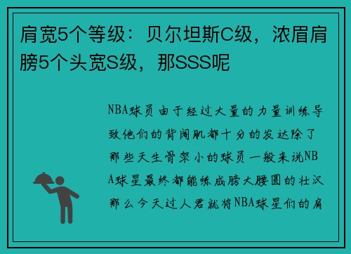 肩宽5个等级：贝尔坦斯C级，浓眉肩膀5个头宽S级，那SSS呢
